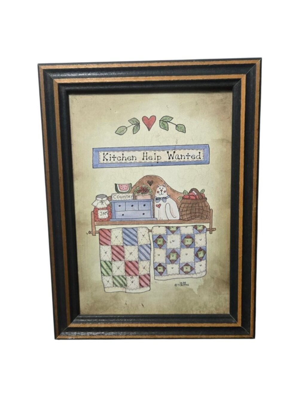 Kitchen Help Wanted Country Themed Framed Wall Art Cat Quilts Farmhouse Decor